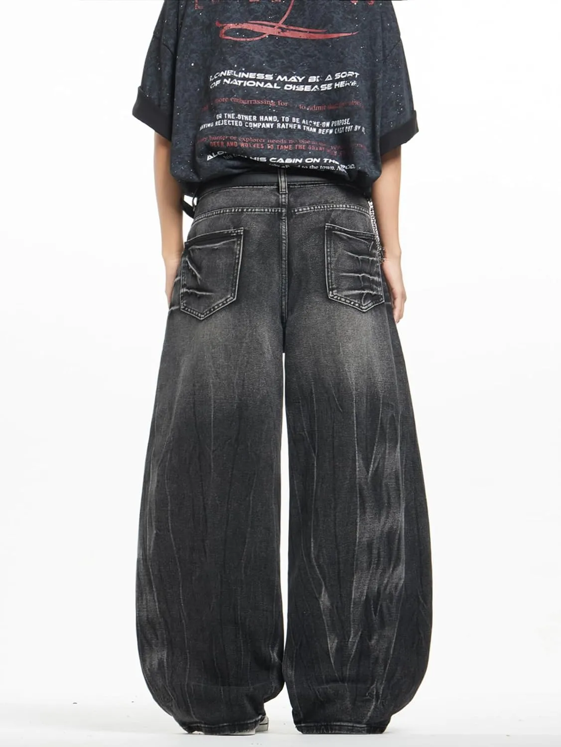 Mens Streetwear Hip Hop Baggy Jeans Wide Leg Skater Denim Pants Loose Long Trousers