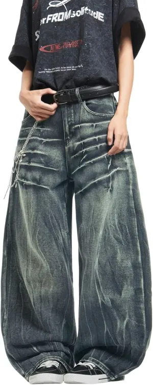 Mens Streetwear Hip Hop Baggy Jeans Wide Leg Skater Denim Pants Loose Long Trousers