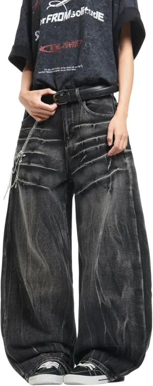 Mens Streetwear Hip Hop Baggy Jeans Wide Leg Skater Denim Pants Loose Long Trousers