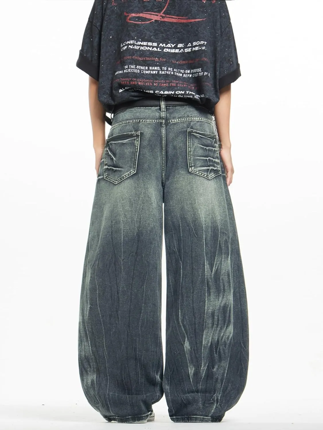 Mens Streetwear Hip Hop Baggy Jeans Wide Leg Skater Denim Pants Loose Long Trousers