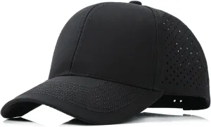 Quick Dry Laser Cut Mesh Snapback Trucker Hat for Men - Breathable Curved Brim Baseball Cap for Workouts, Running