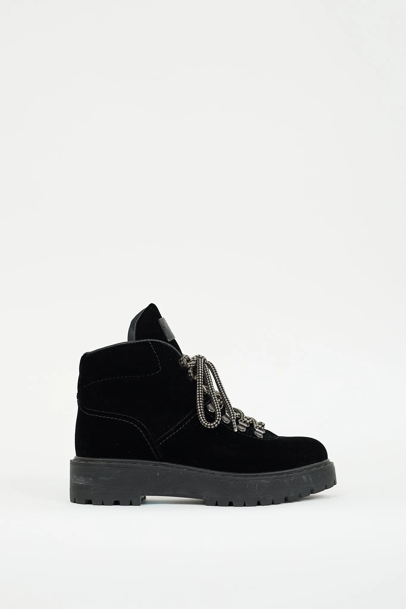 Sport Black Velvet Lace Up Boot
