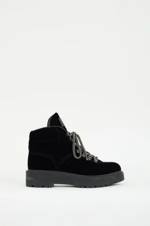 Sport Black Velvet Lace Up Boot