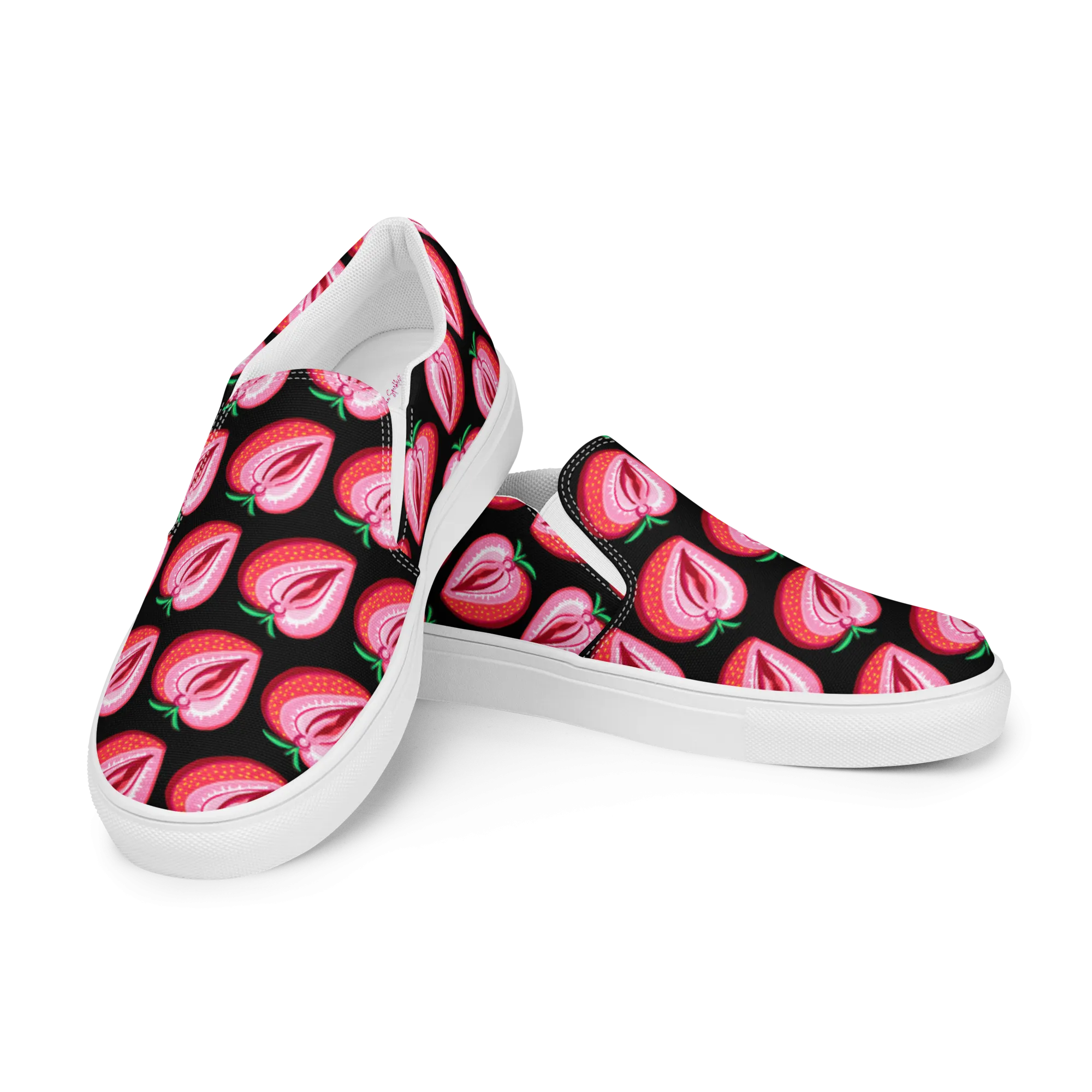 Strawberry Vulva, Women’s Slip-On Canvas Sneakers (black)