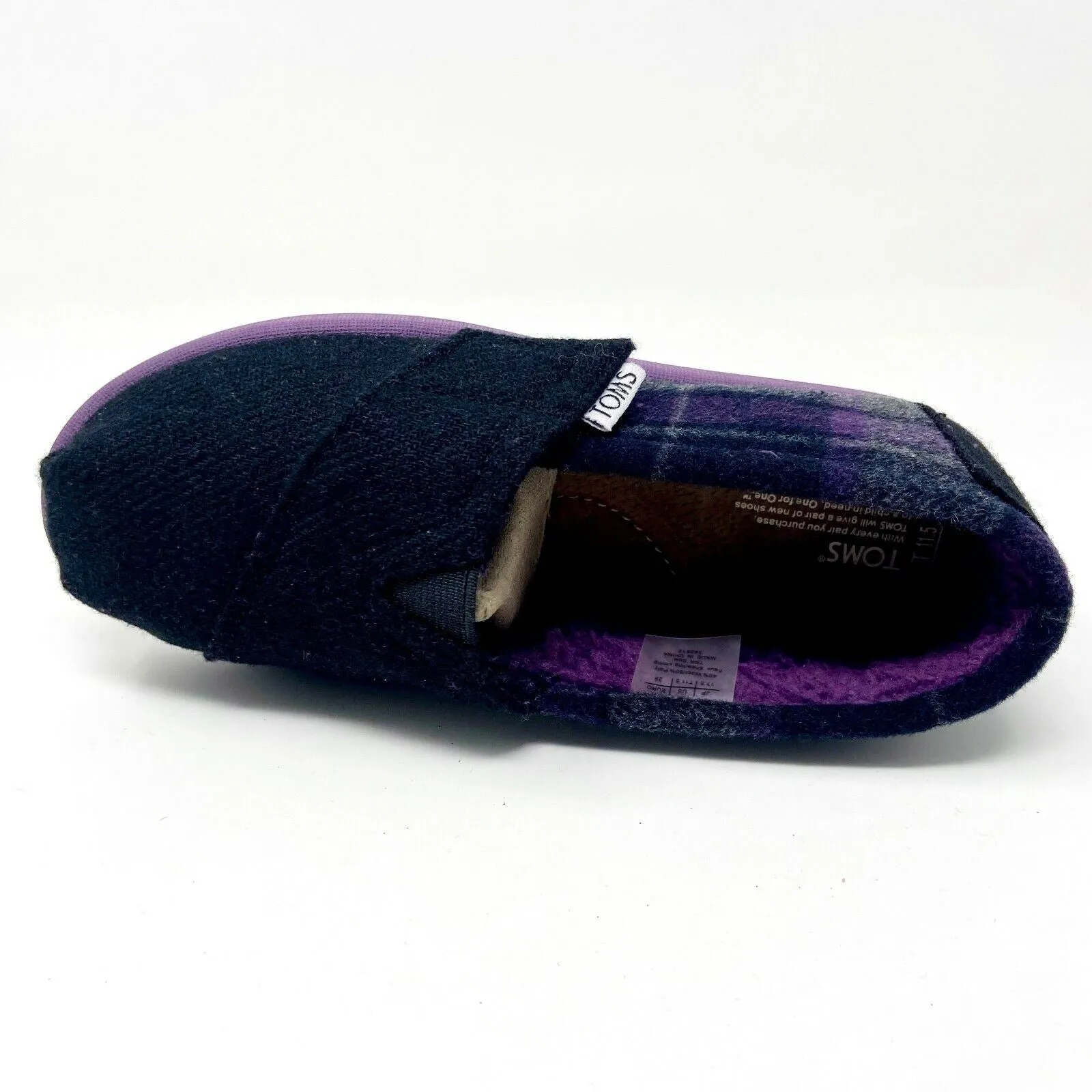 Toms Classics Purple Plaid Tiny Toddler Slip On Casual Canvas Flat Shoes