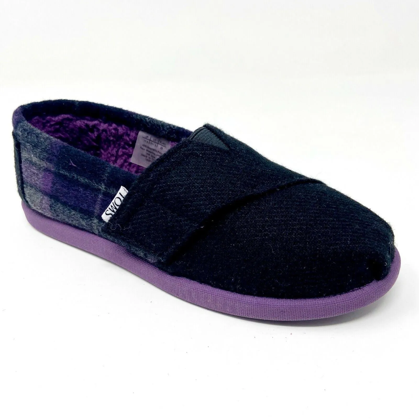 Toms Classics Purple Plaid Tiny Toddler Slip On Casual Canvas Flat Shoes