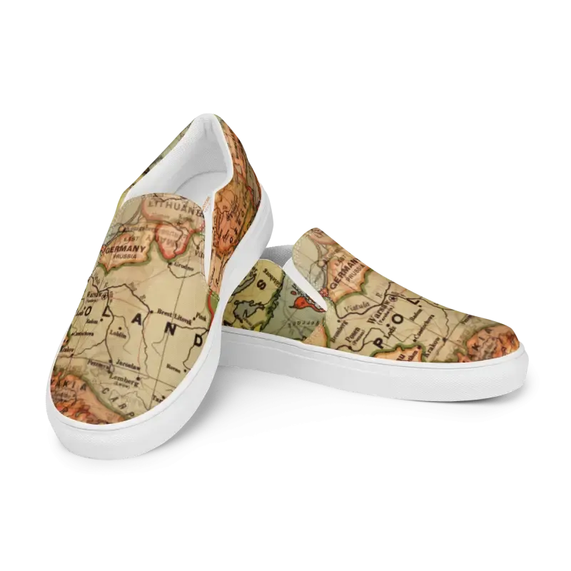 Vintage Map Mens Slip Canvas Shoes