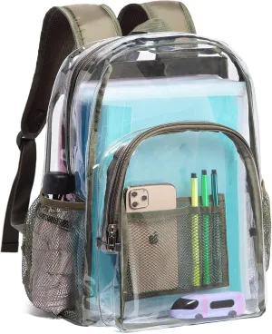 Vorspack Clear Backpack Heavy Duty PVC Transparent Backpack with Reinforced Strap for College Workplace - Green