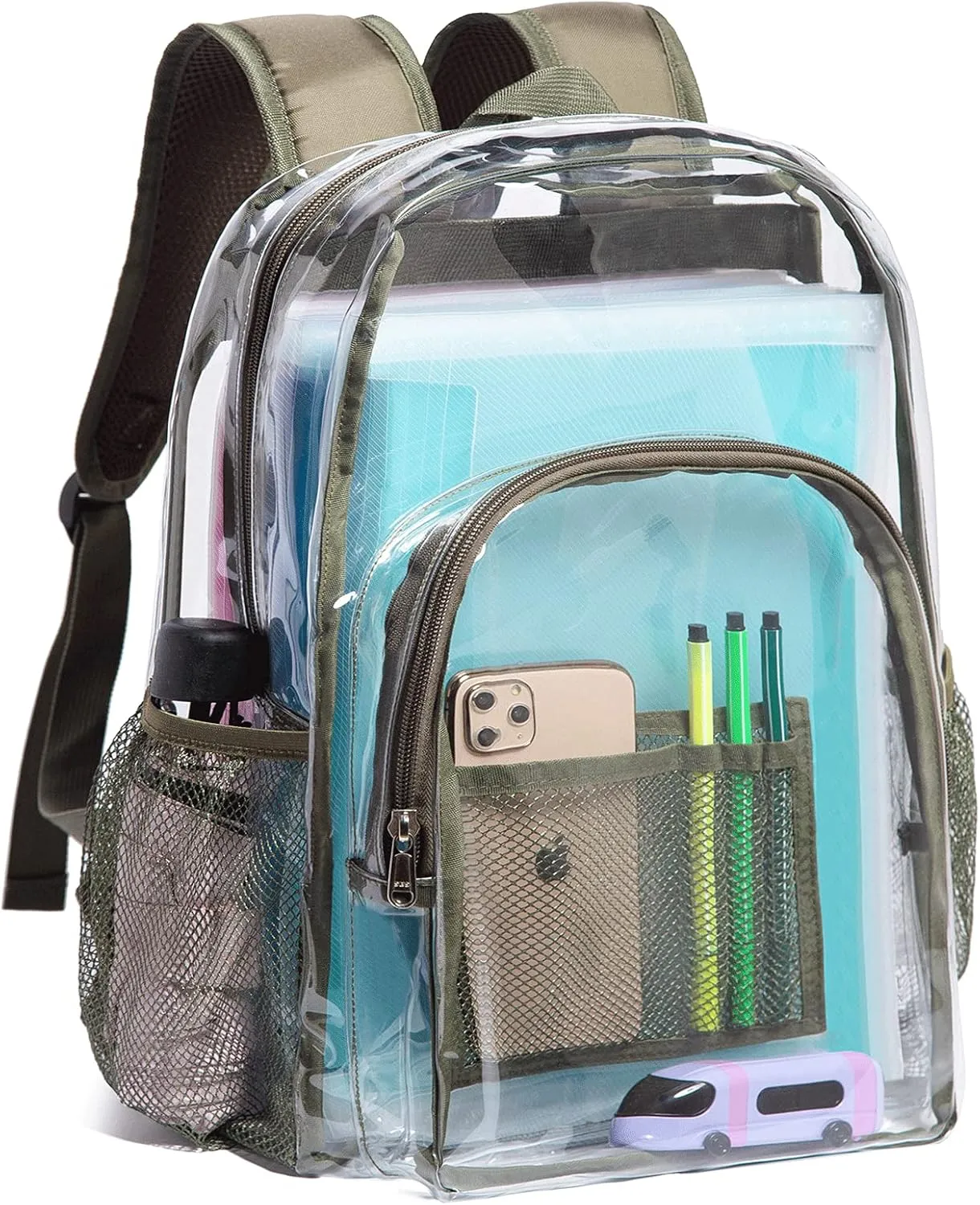 Vorspack Clear Backpack Heavy Duty PVC Transparent Backpack with Reinforced Strap for College Workplace - Green