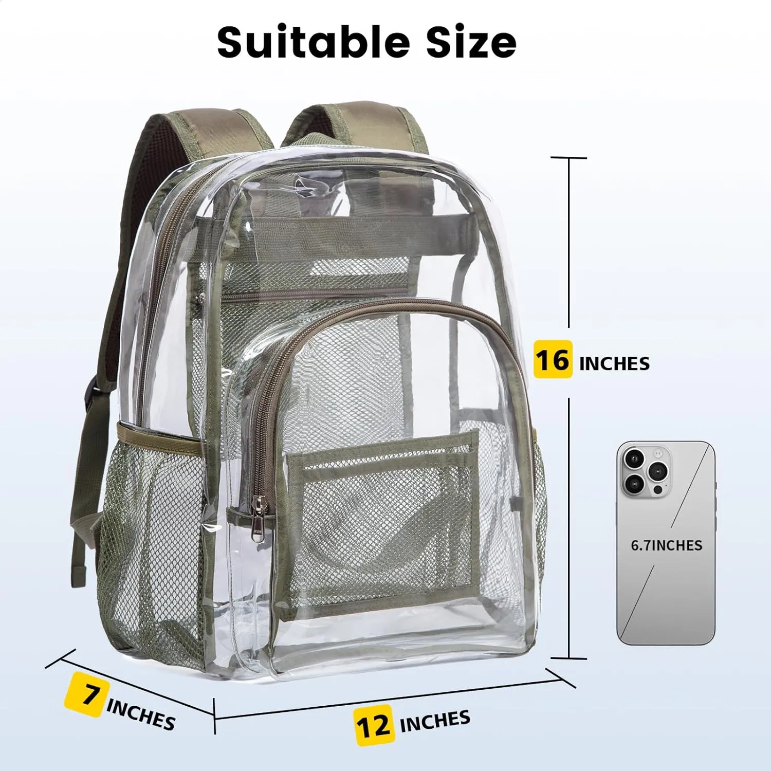 Vorspack Clear Backpack Heavy Duty PVC Transparent Backpack with Reinforced Strap for College Workplace - Green