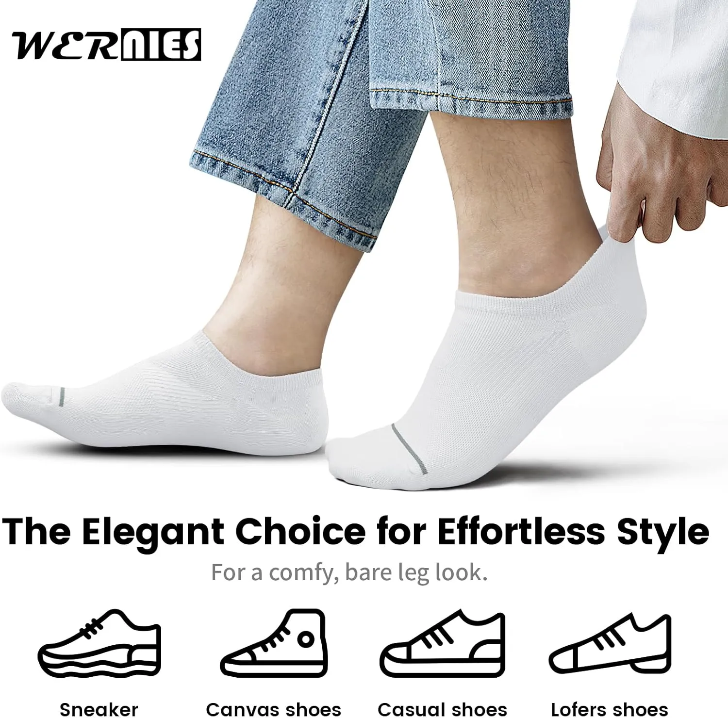 wernies 10 Pairs No Show Socks Men Low Cut Ankle Short Casual Thin Invisible Socks with Non Slip Grips