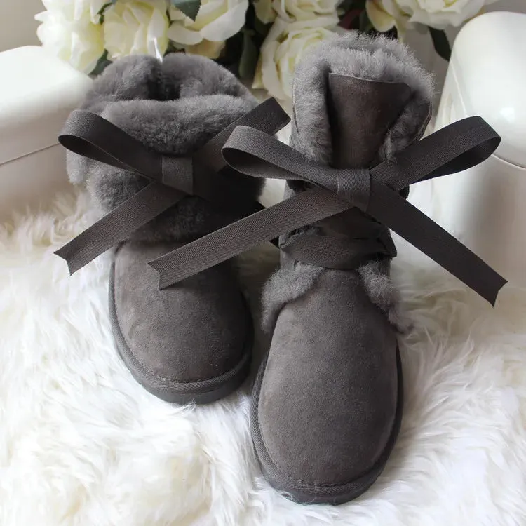 Women Fur Waterproof Leather Snow Boots