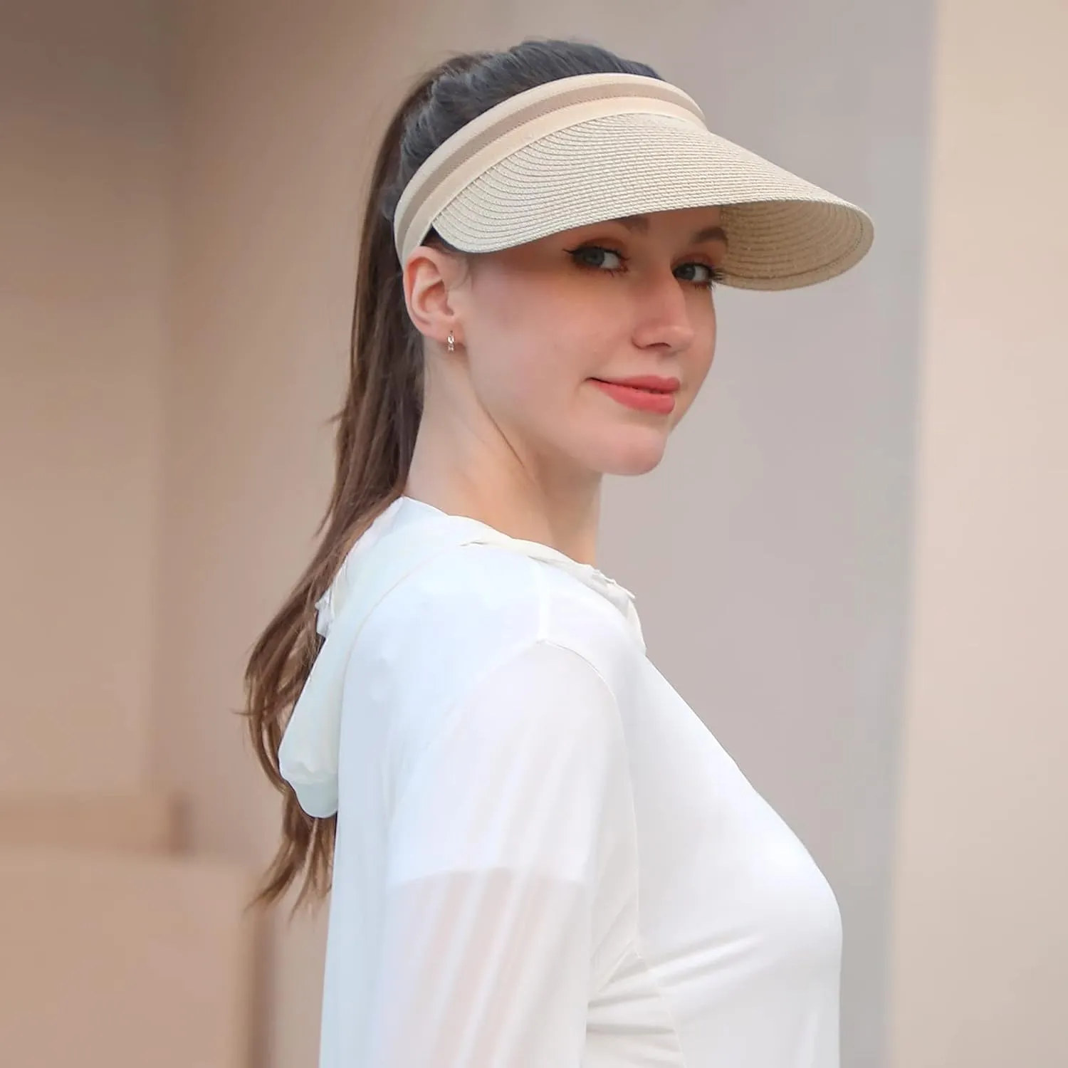 Women Summer Sun Hat Lady's Portable Beach Visor Bowknot Straw Hat