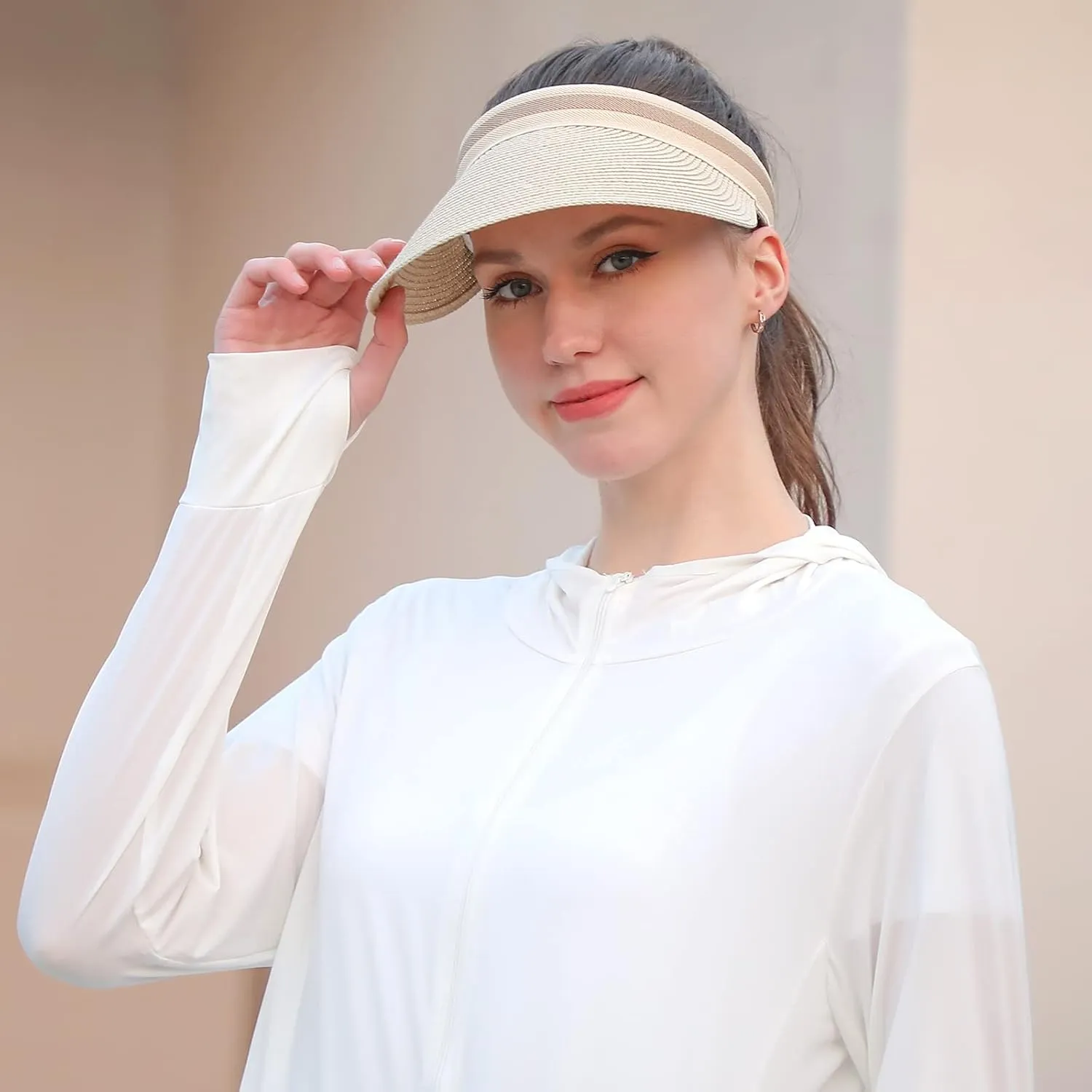 Women Summer Sun Hat Lady's Portable Beach Visor Bowknot Straw Hat