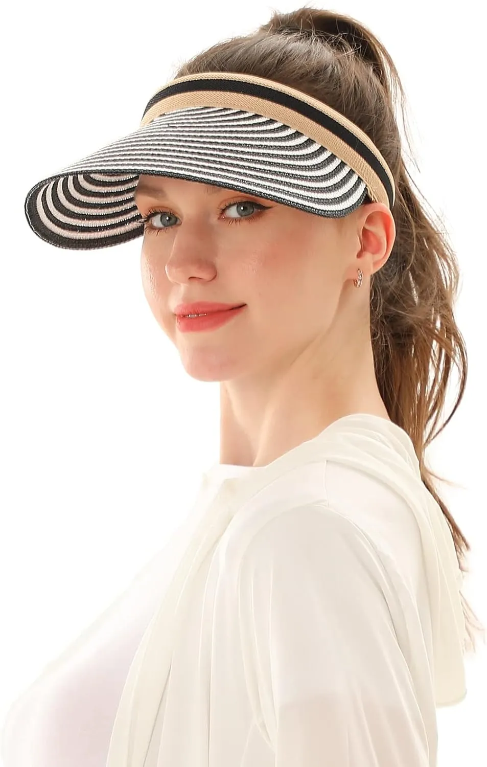 Women Summer Sun Hat Lady's Portable Beach Visor Bowknot Straw Hat