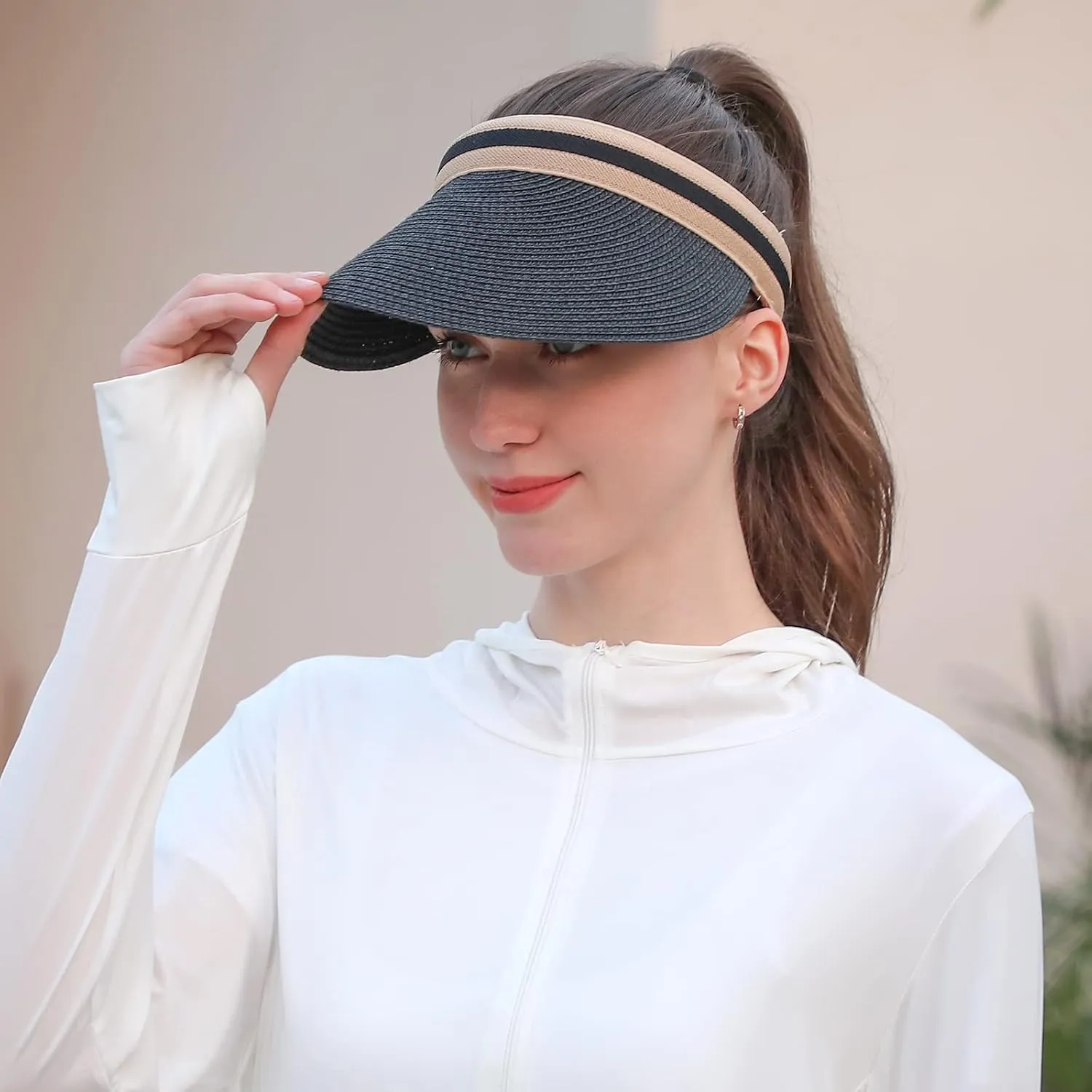 Women Summer Sun Hat Lady's Portable Beach Visor Bowknot Straw Hat