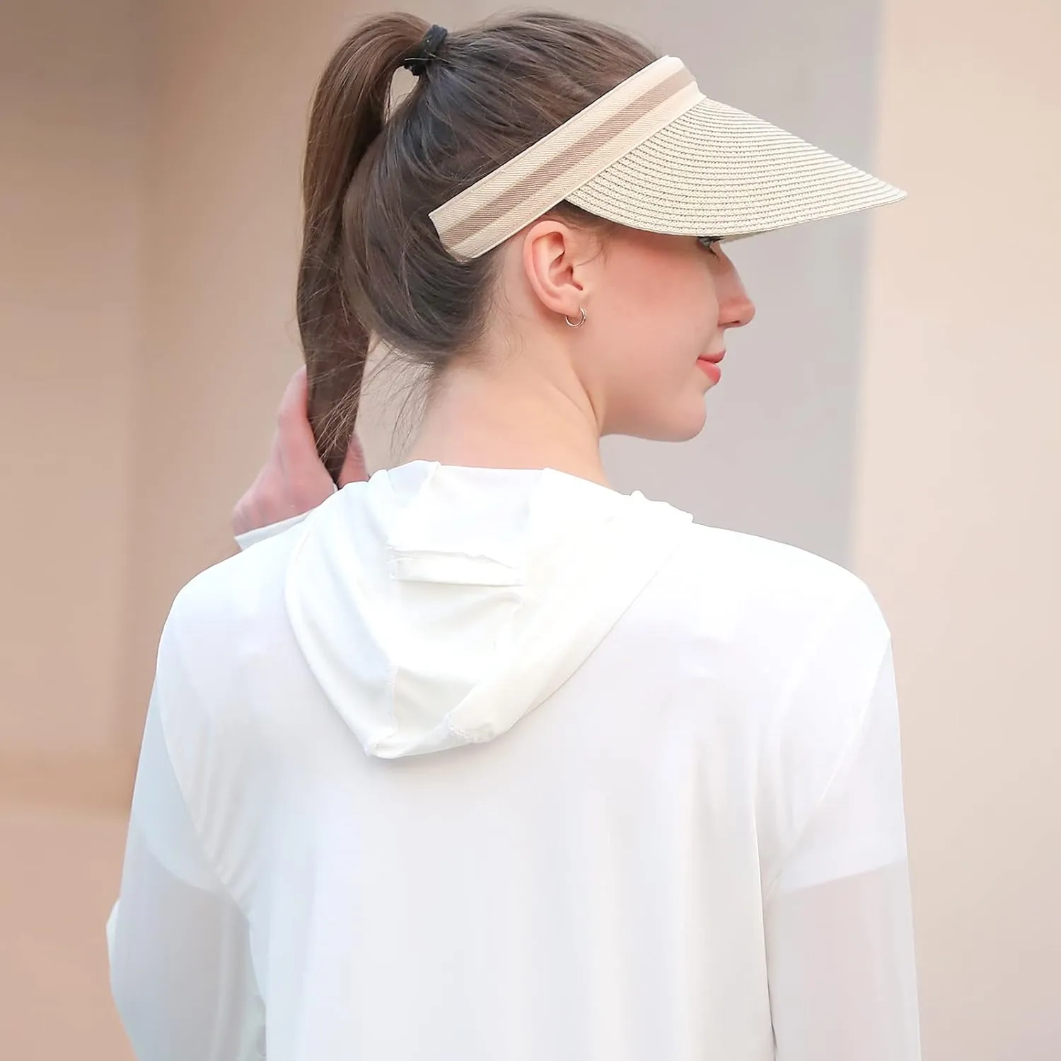 Women Summer Sun Hat Lady's Portable Beach Visor Bowknot Straw Hat