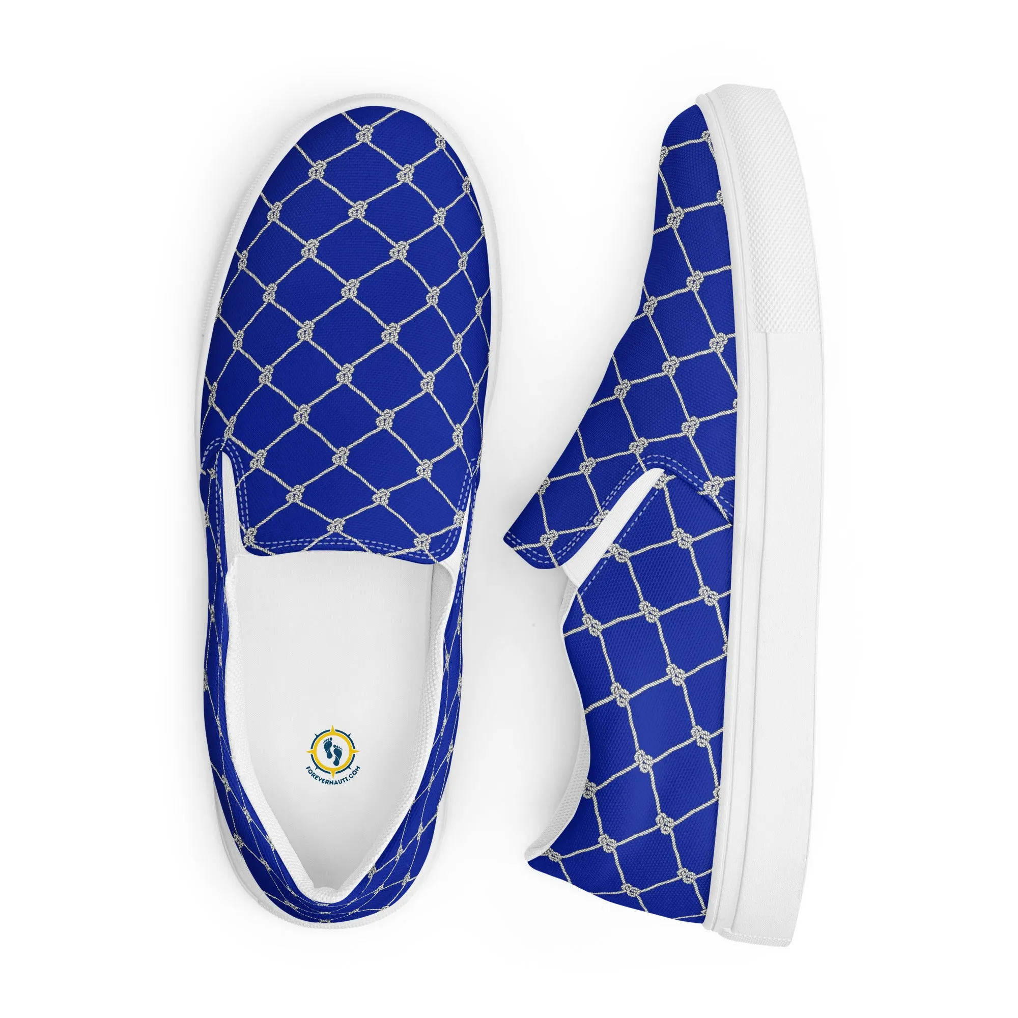 Women’s Blue slip-on canvas shoes with Nautical Rope design, Fish Net Sneakers