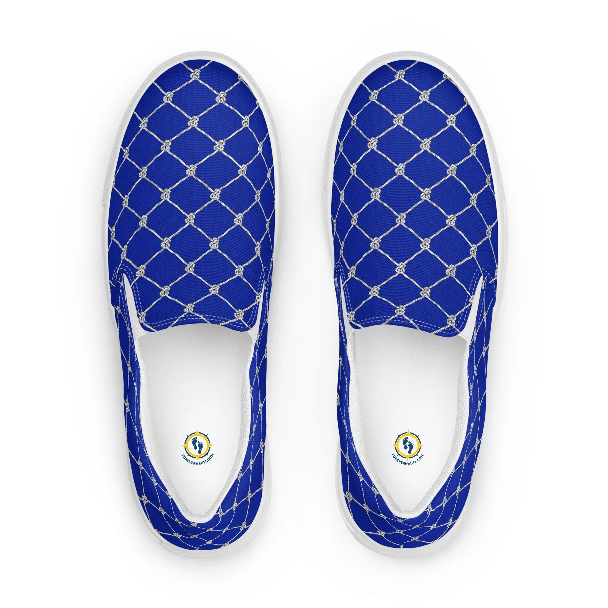 Women’s Blue slip-on canvas shoes with Nautical Rope design, Fish Net Sneakers