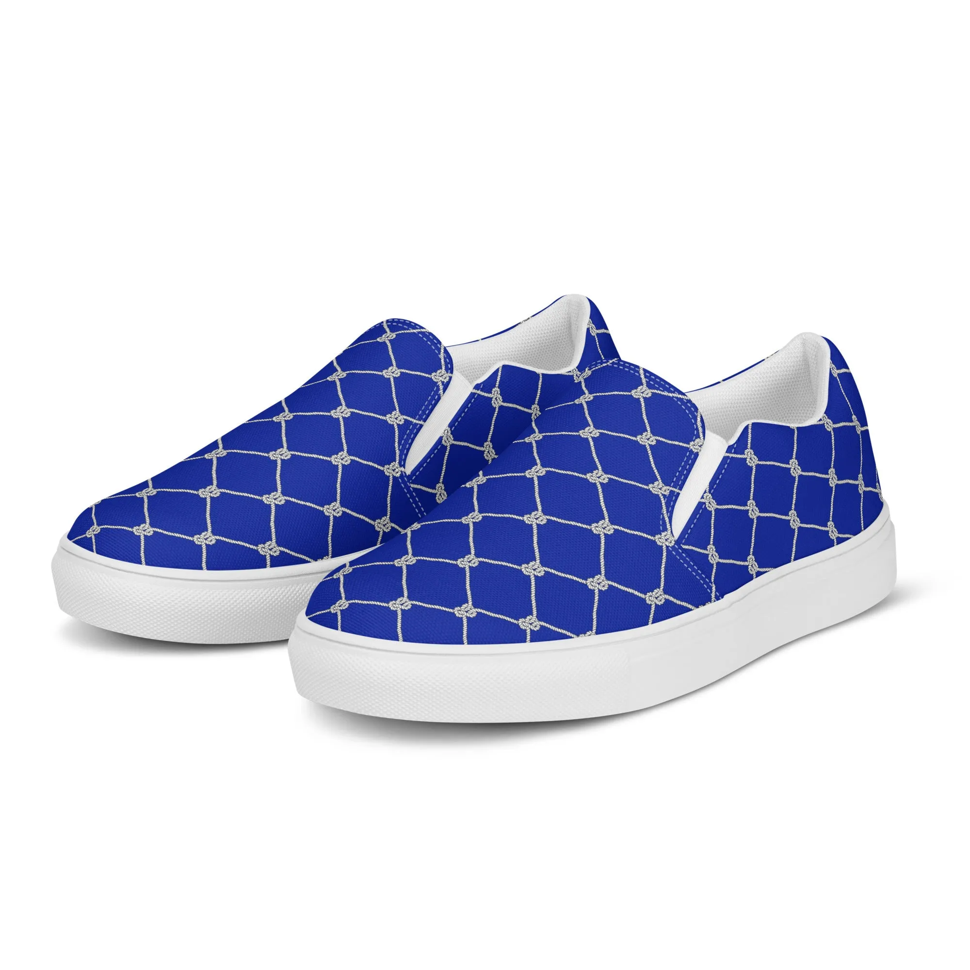 Women’s Blue slip-on canvas shoes with Nautical Rope design, Fish Net Sneakers