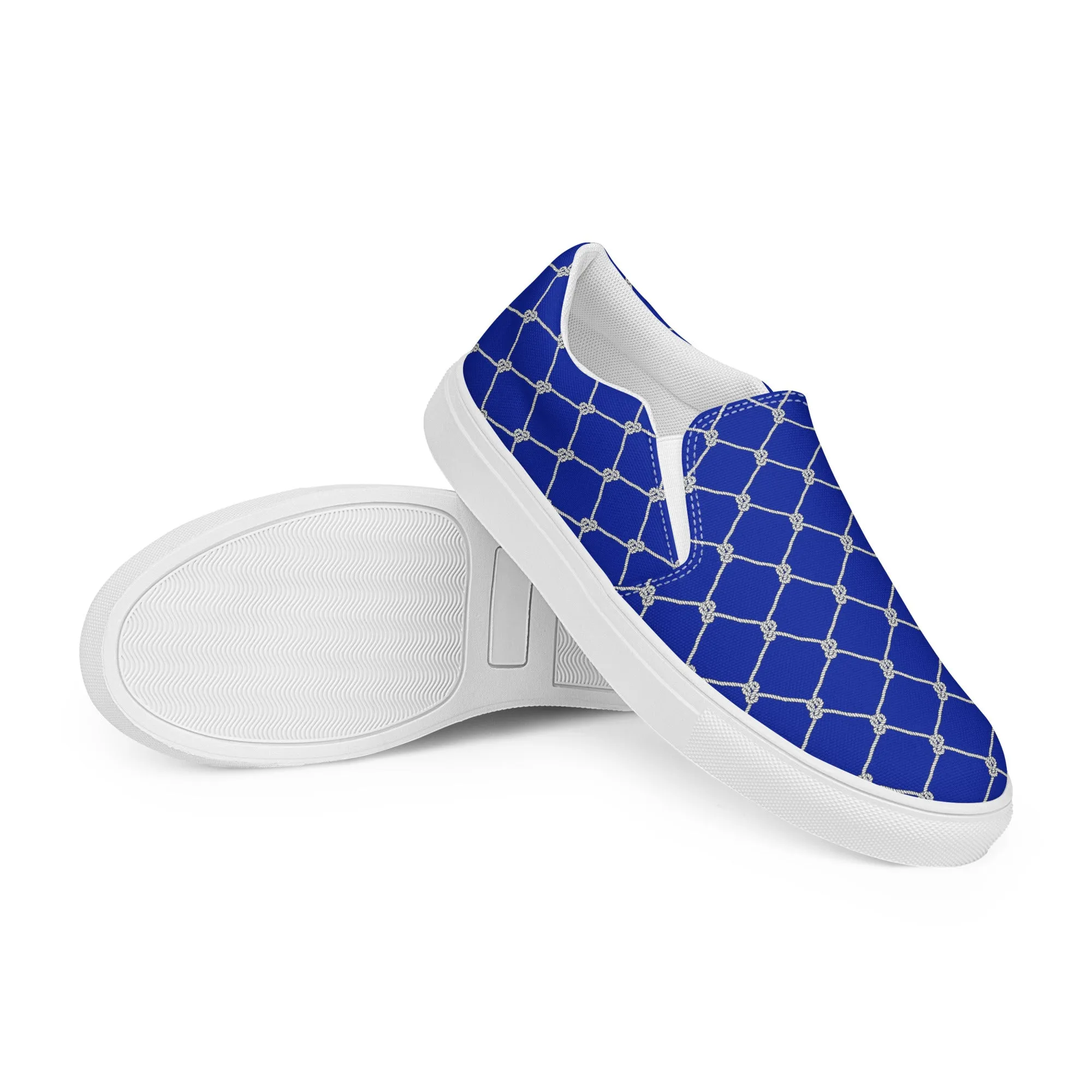 Women’s Blue slip-on canvas shoes with Nautical Rope design, Fish Net Sneakers